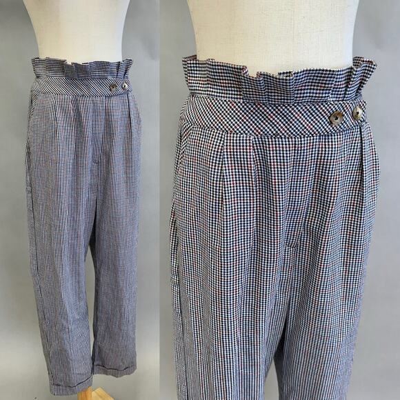 Topshop houndstooth paperbag pleated trouser ankle pants, tapered leg size 8 - Picture 4 of 14